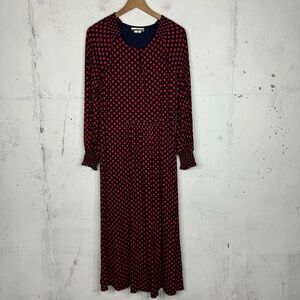 Boden Eliza Jersey Midi Long Sleeve Dress Smocked Keyhole Front 12L